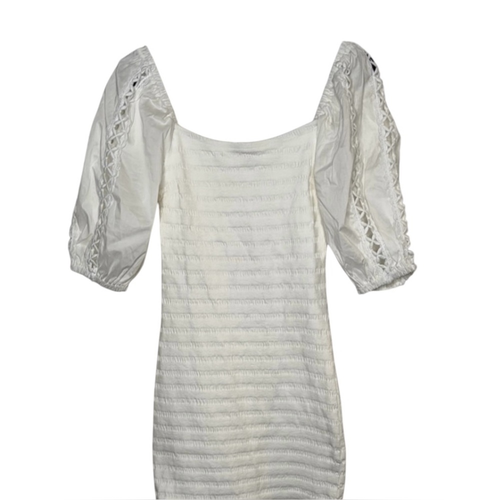 Betsey Johnson White Sheath Dress with Puff Sleeves